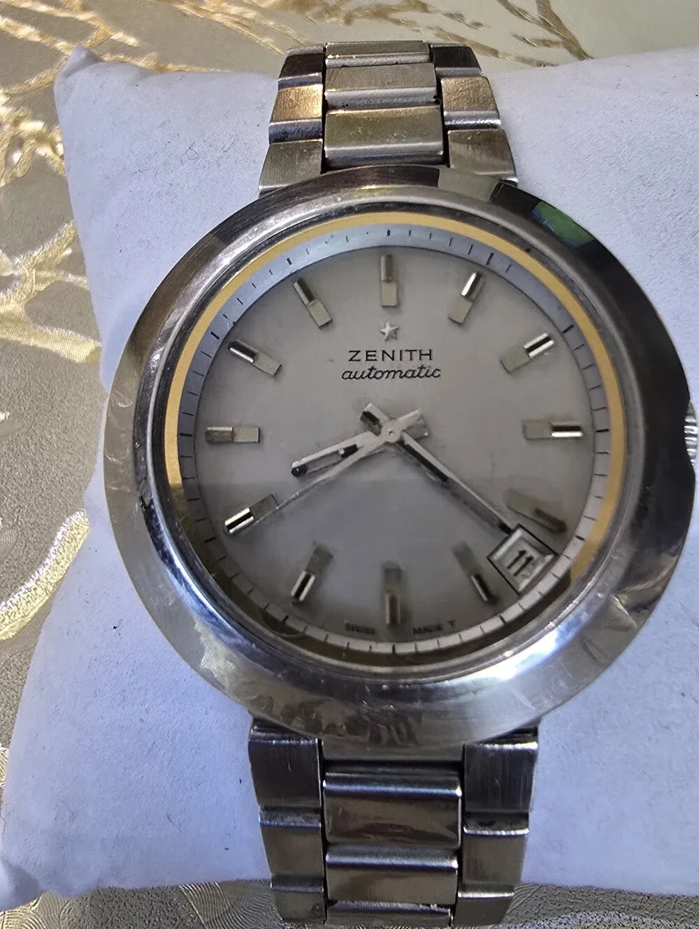Zenith Men's Stainless Steel Watch with Yellow Dial Ring